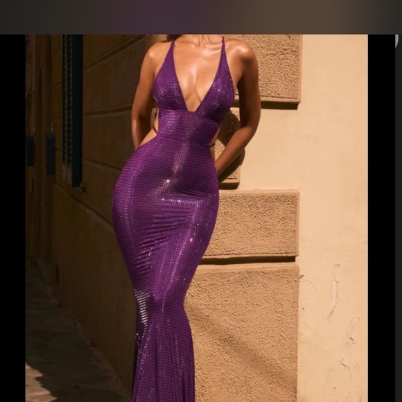 Oh Polly Dresses & Skirts - Oh Polly Magdalena Plunging V-Neck Sequin Purple Evening Dress